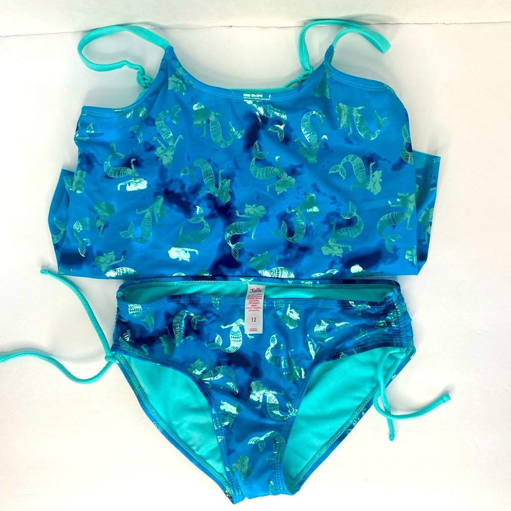 Justice 2 pc Swimsuit Girls, Mermaid Blue and Green, Shimmery. Size 12